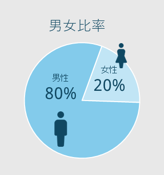 男女比率
男性80%
女性20%